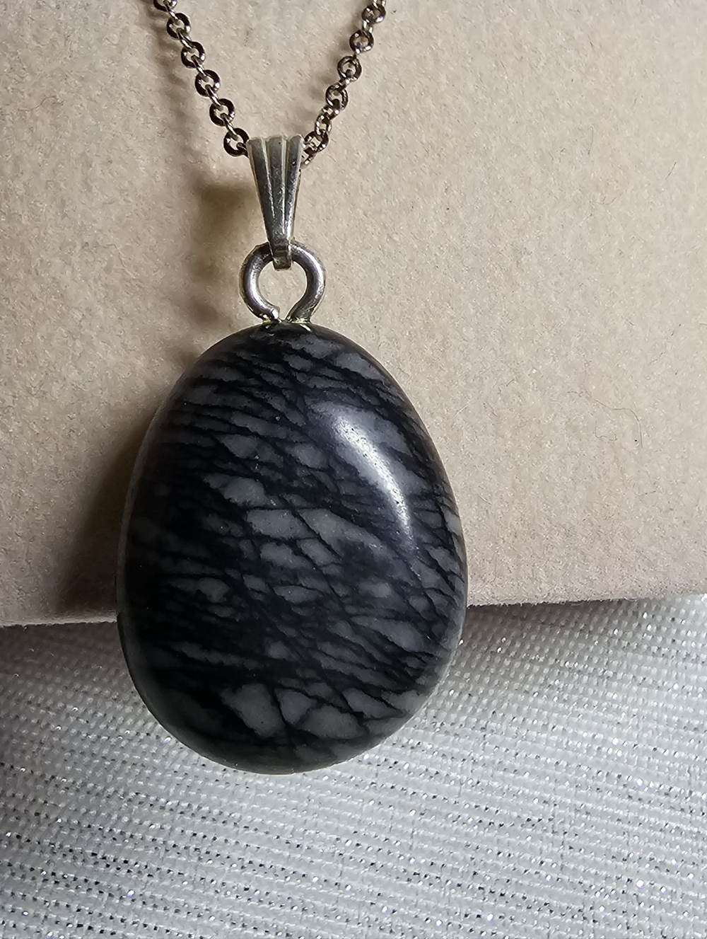 Black Jasper  Spiderweb Stone(Polished): Pendant Necklace